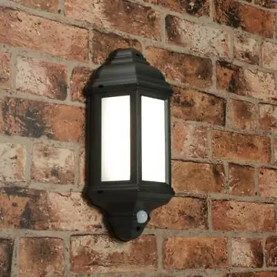 Modern Outdoor Security Bulkhead Wall Light Dusk Dawn Sensor 8W LED Half Lantern • £36.95