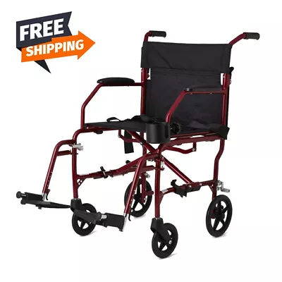 Ultralight Transport Wheelchair With 19” Wide Seat Folding With Desk-Length Arms • $192.35