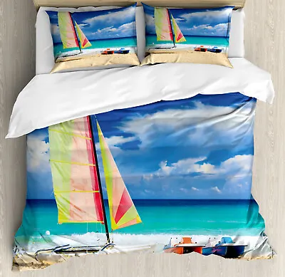 Holiday Duvet Cover Set With Pillow Shams Ocean Sailing Exotic Print • $39.69