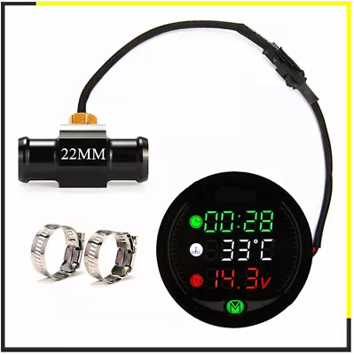 Motorcycle Voltmeter Water Temp Time Digital Display Gauge With Sensor Adapter • $29.96