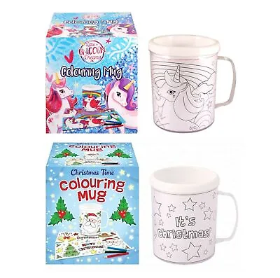 COLOUR YOUR OWN MUG Santa Christmas Unicorn Kids Boys Girls Drinking Cup  Gift • £6.45