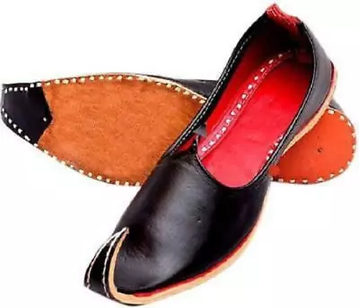 Pure Leather Mens Khussa Jutti Traditional Indian Flat Shoe Handmade Mojari • £47.35