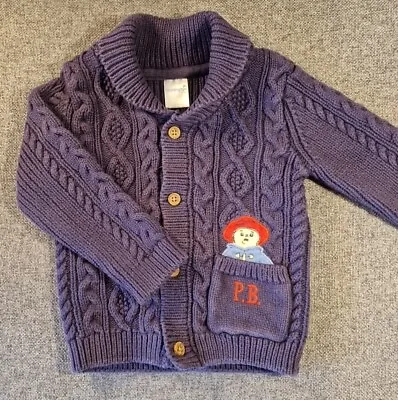 Unisex Baby Chunky Cable Knit Cardigan 6-9 Months Paddington Bear Boy Girl (D44) • £3.50