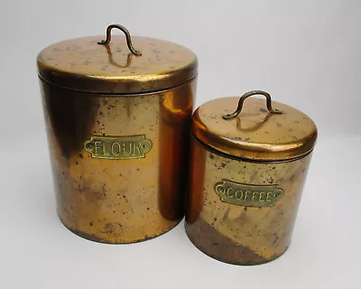 Lot Of 2 Vintage Copper Tins Containers Cannisters Mid Century • $18