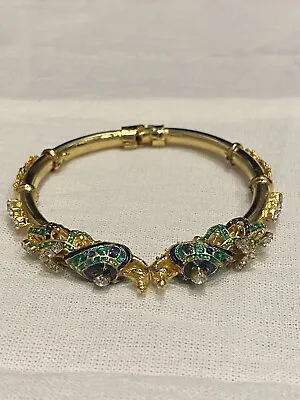 Vintage Gold Peacock Bracelet With Blue And Green Enameling • $26.95