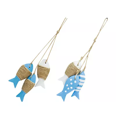  2 Pcs Hanging Fish Decor Wooden Ornament Nautical Trim Wall Accessories • £11.49