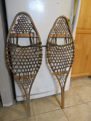 Vintage Wooden Snowshoes Size  42`` Long By  13 ` Wide  Chalet Decor   3792 • $44.99