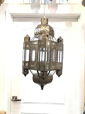 Moroccan Style Glass Lantern Large Lamp Metal Ceiling Light By Zenda Imports • $650