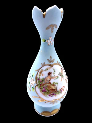 $24.99 • Buy Vtg Lefton Bud Vase Light Blue Cherub Angel Floral Victorian Regency Romantic