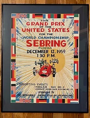 1959 1st United States Grand Prix At Sebring ORIGINAL Poster F1 Formula One • $3209