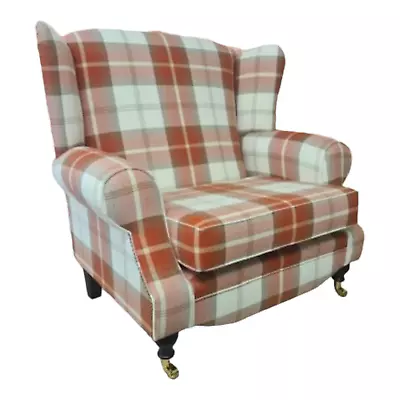 Snuggle Wing Back Cottage Fireside Chair EXTRA WIDE  Balmoral Orange/Rust Tartan • £749