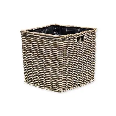 Grey And Buff Lined Square Woven Wicker Rattan Planter Outdoor Garden Plant Pot • £80