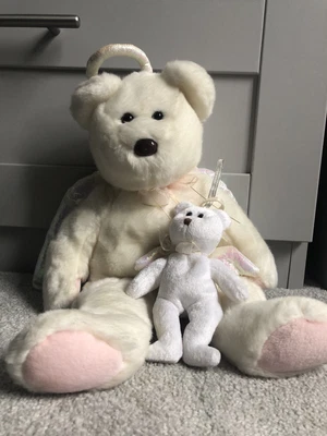 £5 • Buy TY Beanie Babies - Halo The Angel Bear - Large And Mini Version