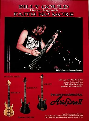 1991 Billy Gould Faith No More Aria Pro II Bass Guitar - Vintage Ad • $12.57