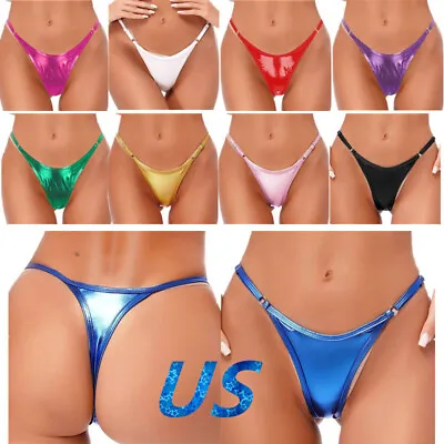 US Womens Metallic G-String Thongs High Waist T-Back Micro Briefs Sexy Lingerie • $10.88