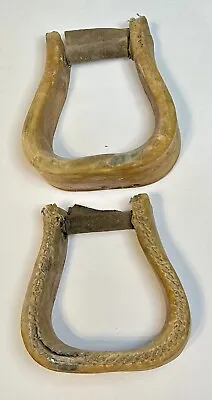 Pair Vintage Rawhide Leather Bell Shaped Western Cowboy Horse Stirrups • $54