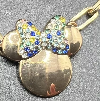 Disney Baublebar Goldtone Minnie Mouse With Rainbow Rhinestone Bow Necklace • $19.99