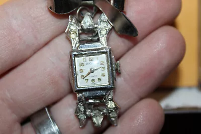 Vintage Delaware Watch Brooch Pin Rhinestone 17 Seventeen Jewel • $10