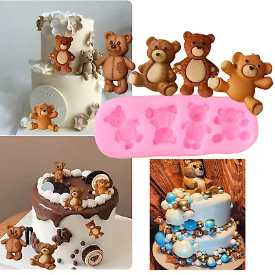 £3.79 • Buy 4 Bear Silicone Fondant Molds Animal Chocolate Candy Sugarcraft Cake Mould
