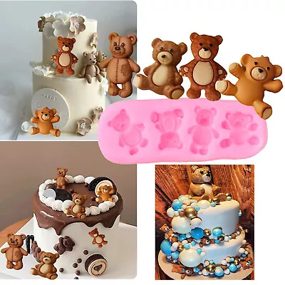 4 Bear Silicone Fondant Molds Animal Chocolate Candy Sugarcraft Cake Mould • £3.79