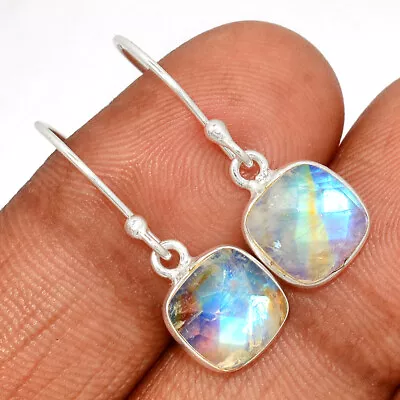 Natural Rainbow Moonstone - India 925 Sterling Silver Earrings SY5 CE28594 • $14.25