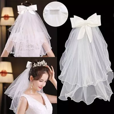 Two Layer Photo Veil Lace Edge With Comb Wedding Veil Bridal Veil Women's Tulle • £4.17