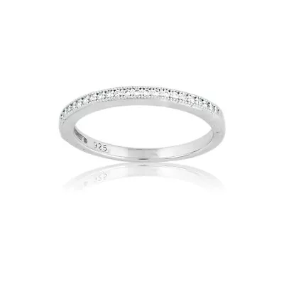 Sterling Silver Micro Pave Thin Eternity Band Ring • $45