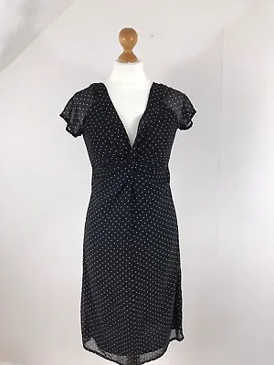  Laura Clement Collection Lined Chiffon Poker Dot Front Knot Shift Dress Black12 • £9.99