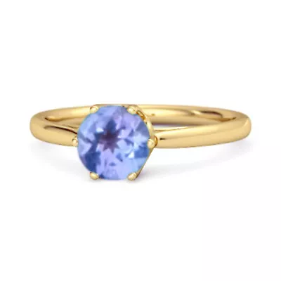 Solid 925 Sterling Silver Yellow Plated Tanzanite 6-Prong Set Solitaire Ring • $25.21