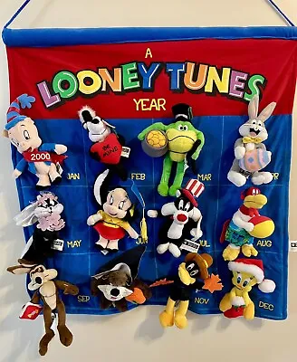 VINTAGE Looney Tunes Year 2000 Bean Bag  Plush Toys W/ Wall Calendar Display • $35