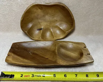 MCM Mid-century Modern Vintage Wooden Dish Plate Set Of 2 Hand Carved • $10