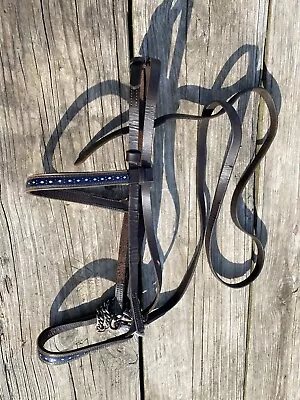 Used Gaited / English  Show Halter & Lead Havana Leather W/navy PVC Brow & Nose • $28.16