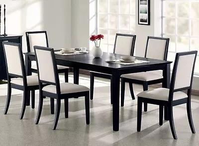 7 Pc Classic Modern Black Finish With Cream Upholstery Dining Table & Chairs Set • $1199