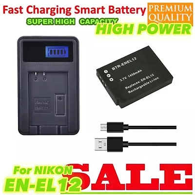 New Battery + Charger For Nikon EN-EL12 ENEL12 Coolpix 800C A900 AW100 AW110 • $32.77