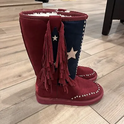  Texas Flag Montana West Winter Faux Fur Lined Tall Boots Studded Women Size 6 • $19.95