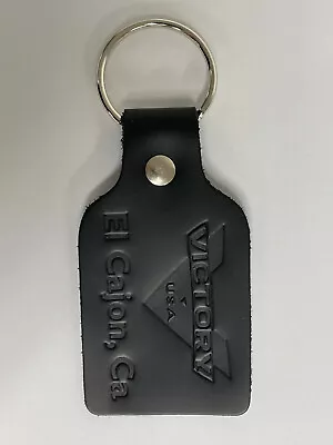 New VICTORY USA El Cajon California Genuine Black Leather V-Badge Key Fob • $6.99