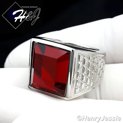 MEN's Stainless Steel Silver Tone Simulated Ruby Ring Size 8-13*R81 • $16.99