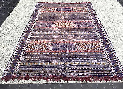 Moroccan Berber Kilim Rug - Colorful Tribal Art - 8.6 X 4.7 (229cm X 140cm) • $650