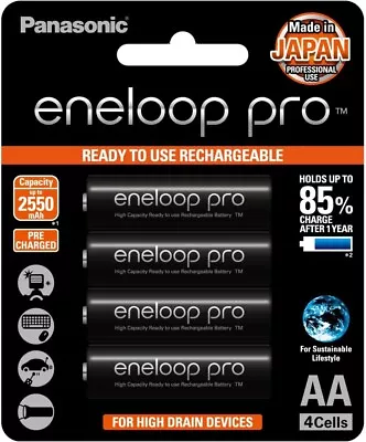 Panasonic Eneloop Pro AA Pre-Charged Rechargeable Batteries 4-Pack (BK-4HCCE/4 • $31.24