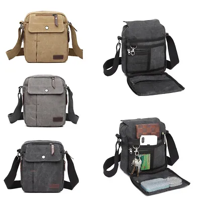 Canvas Messenger Bag Men's Shoulder Bags Travel Satchel Pockets Cross Body Bag • £9.99