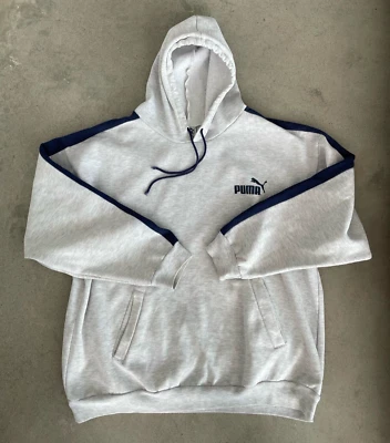 $24 • Buy Vintage Puma Fleecy Hoodie Size L, White Marl & Navy- Early 90's
