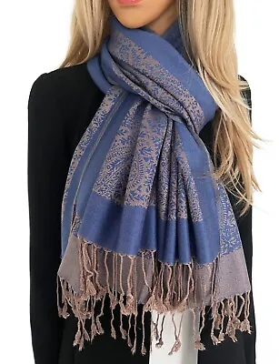 Navy Blue Large Paisley Pashmina Shawl Wrap Evening Scarf Long Cotton Rainbow • £9.94