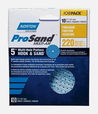 Norton ProSand Multi-Air Hook & Loop 5  SANDING DISCS 220 Grit 10 Pk 07660703218 • $19.65