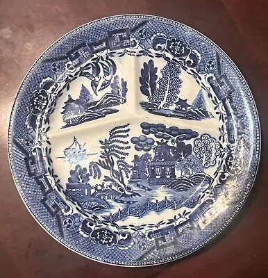 Vintage Moriyama Blue Willow Divided Grill Dinner Plate 10 1/4  Japan • $9
