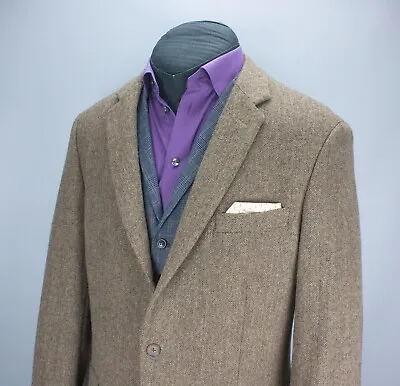 J Crew Mens Tweed Jacket Herringbon Sport Coat Brown 2 Button Size 46R Wool • $75