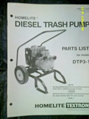 Vintage Original Homelite Diesel Trash Pump DTP3-1 Parts List #17204 • $14.95