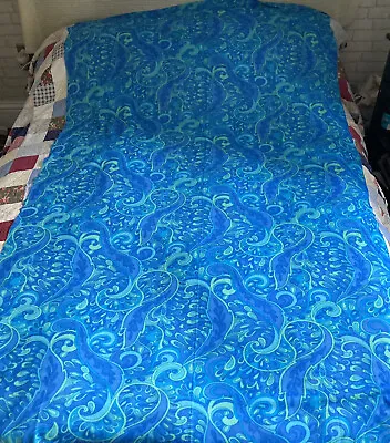 Vintage Synthetic Fabric Piece 60s/70s Blue Green Paisley  125 X 210 Cm Approx. • £15