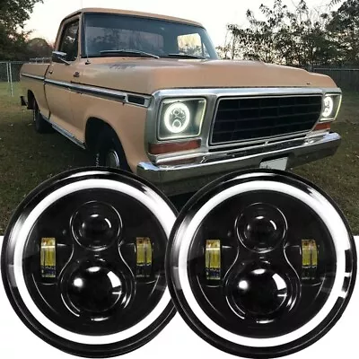 2X 7  INCH Round Projector LED Headlights DRL For Ford F-100 F-150 F-250 F-350 • $75.99