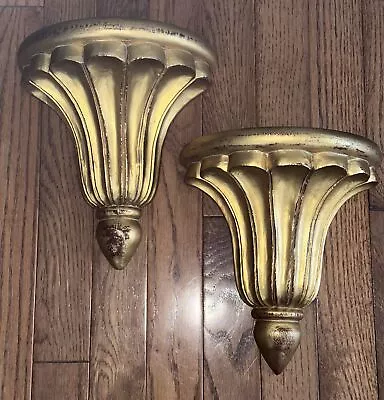Vintage PAIR Italian Style Gold Gild Fluted Wall Brackets Shelves Corbels • $59