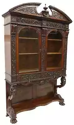 Antique Display Cabinet Vitrine Renaissance Revival Carved 19th C  1800s!! • $2995